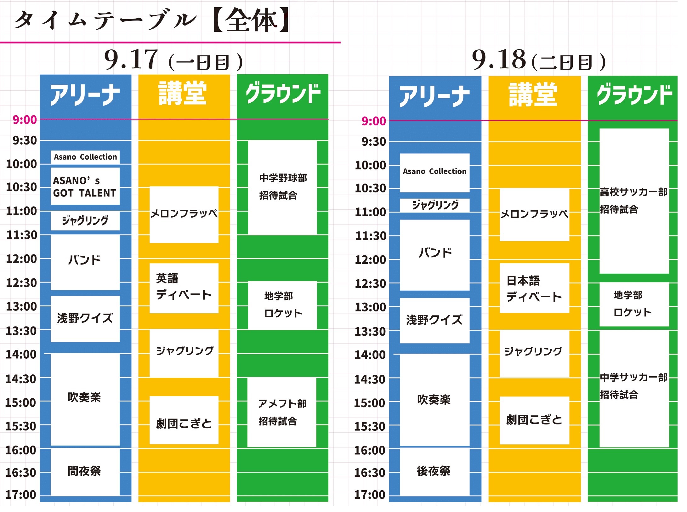 イベントのスケジュール表